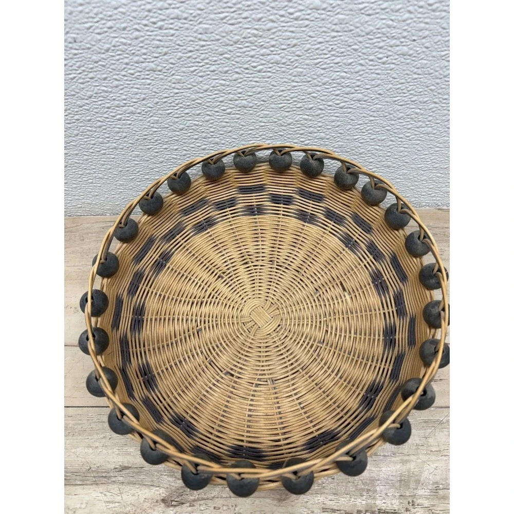 Vtg Set Of 2 Handwoven Baskets Doublewall With Beads Cherokee Style